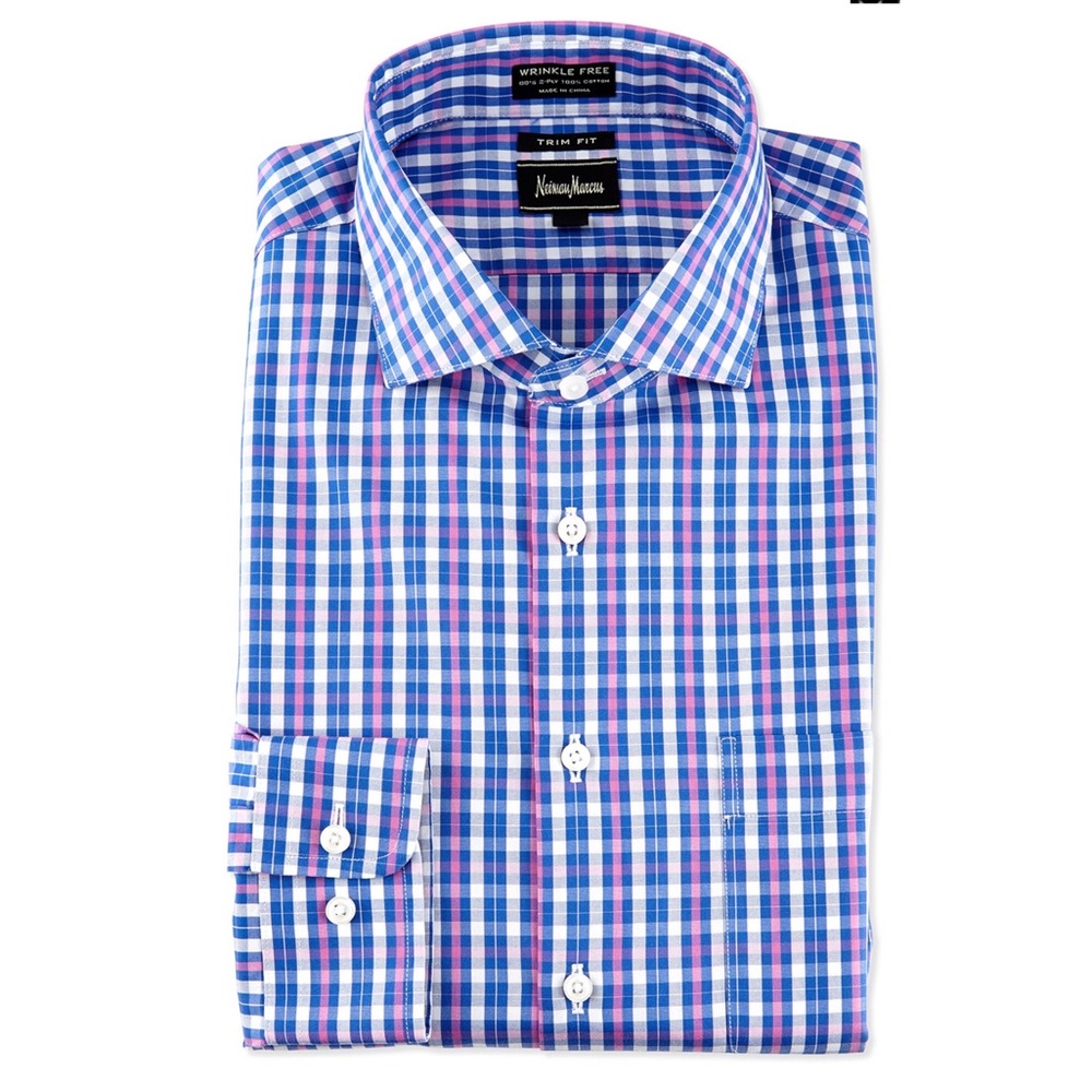 Neiman Marcus poplin dress shirt in tartan plaid